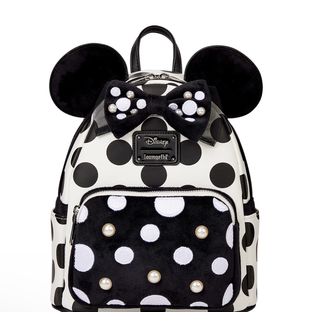 Loungefly Minnie Mouse Polka Dot and Faux Pearl Black Velvet Bow